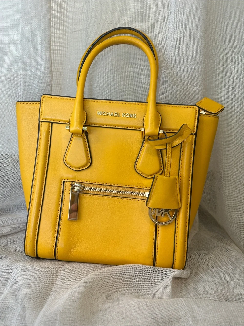 Michael Kors Yellow Leather Satchel with Gold Hardware